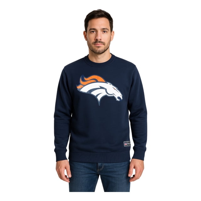 NFL Sudadera Cuello Redondo Denver Broncos Azul Marino para Hombre, Talla Grande