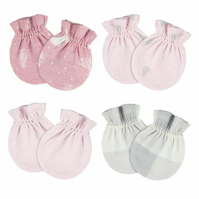 Gerber Essentials Mitones bebé rosa 4 pzs algodón antirrasguños talla 0-3 meses