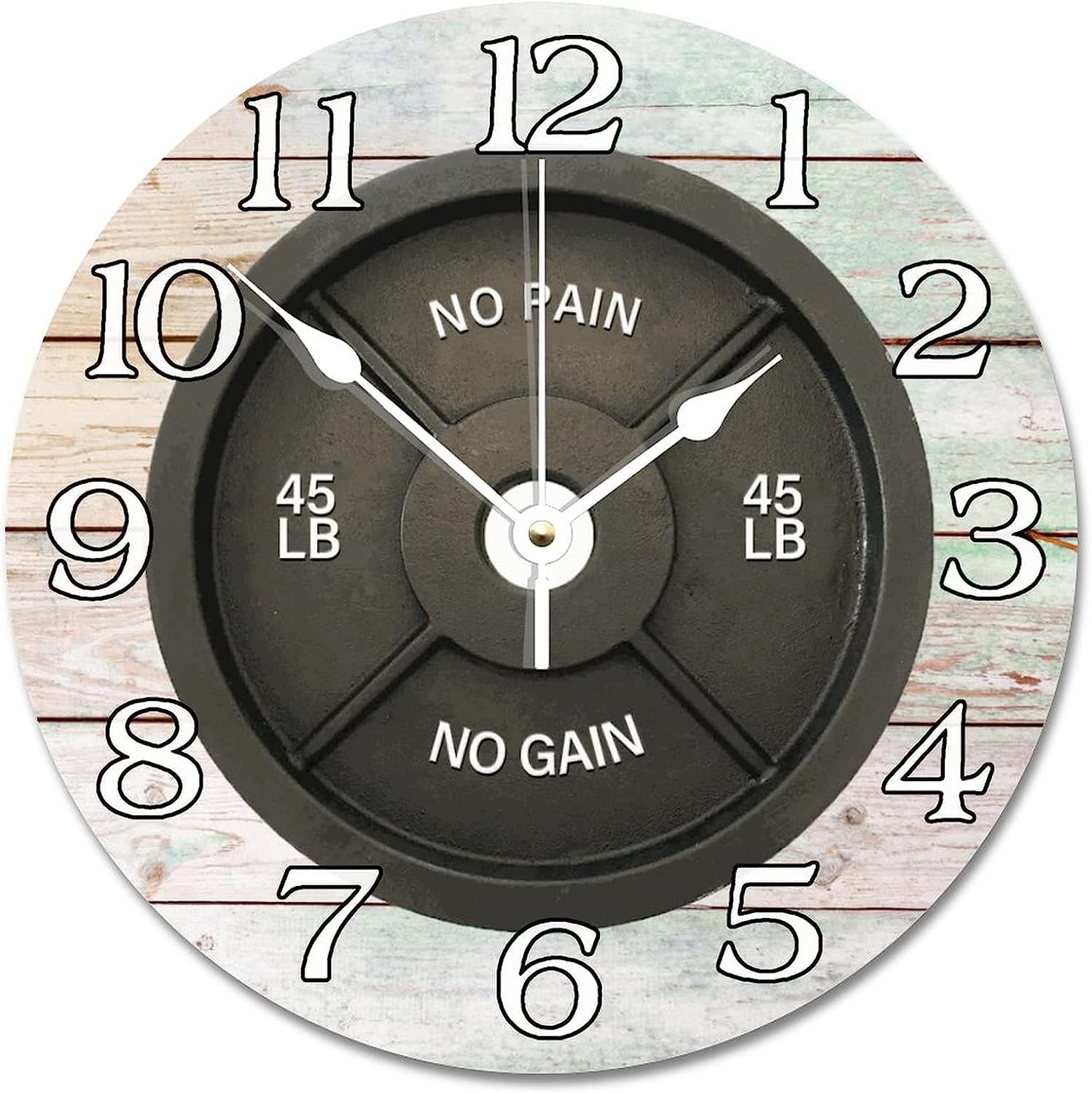 Barbell Weight Plate Powerlifting Wall Clock Home Gym Decor Weathered