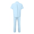 thumbnail image 4 of Wyzesi Overall Shorts Suit for Men Plus Male Two Piece Solid Color Suit Button Down Short Sleeved Stand Up Top and Oversized Trousers Combination Set Sleep Pantsuit Men No Drawstring, 4 of 9