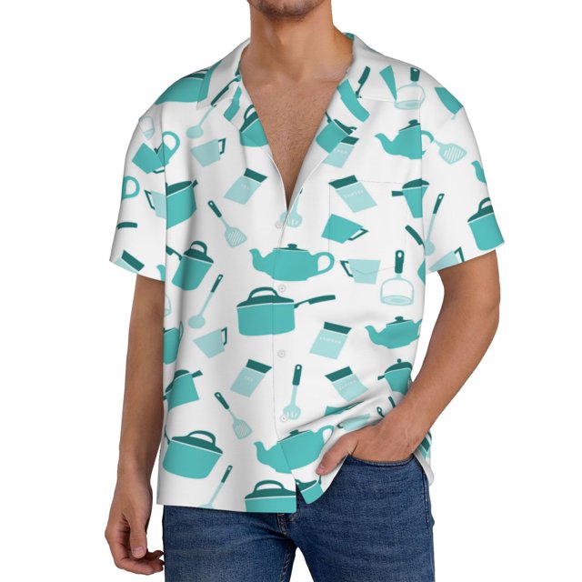 Fotbe Utensiles Camisa Estampada de Manga Corta para Hombre, Casual de Verano, Estilo Playero, Sin Arrugas-Medium