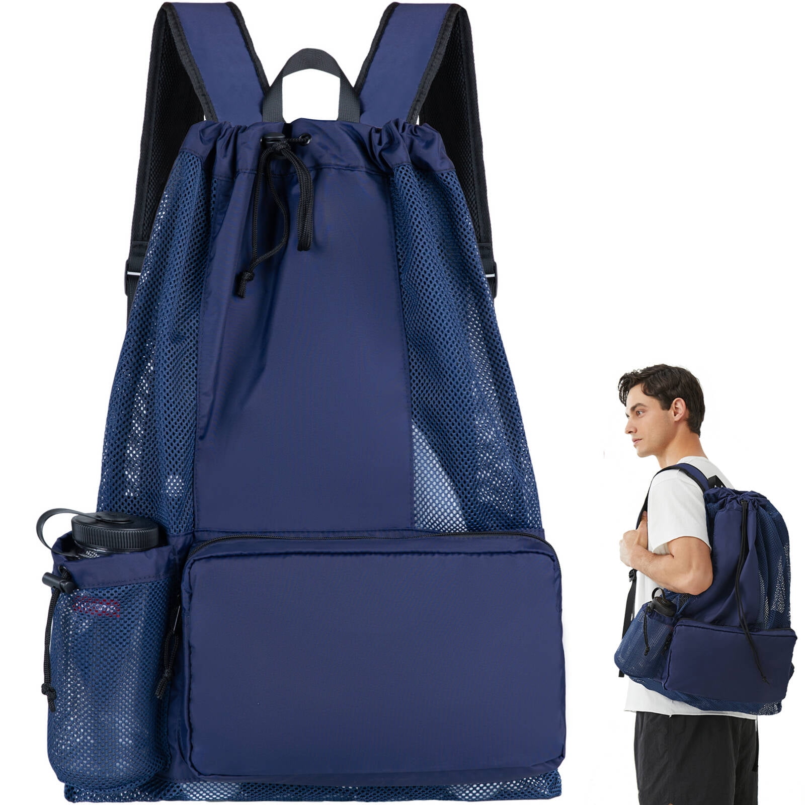Swim Bag for Swimmers Mesh Beach Bag Backpack Dark Blue