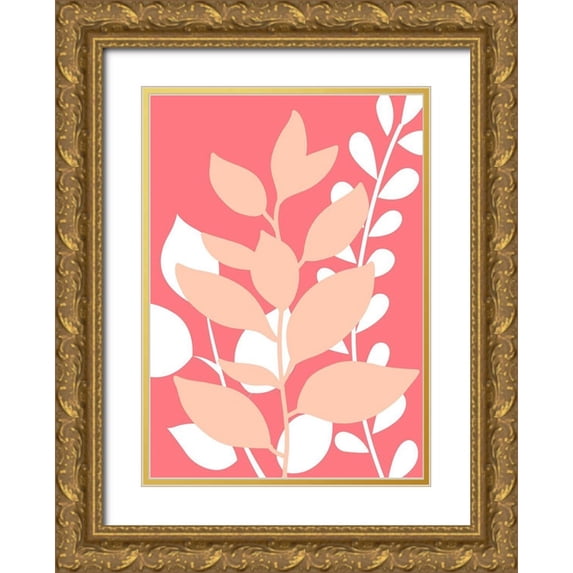Robinson, Tamara 11x14 Gold Ornate Wood Framed with Double Matting Museum Art Print Titled - Coral Foliage II