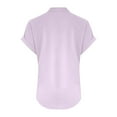 thumbnail image 3 of WULMLEO Linen Tops for Women Cotton Shirts Womens Short Sleeve Trendy Summer Casual Basic Tees V Neck Shirt Layering Fitted Tshirt Light Purple 5XL, 3 of 4