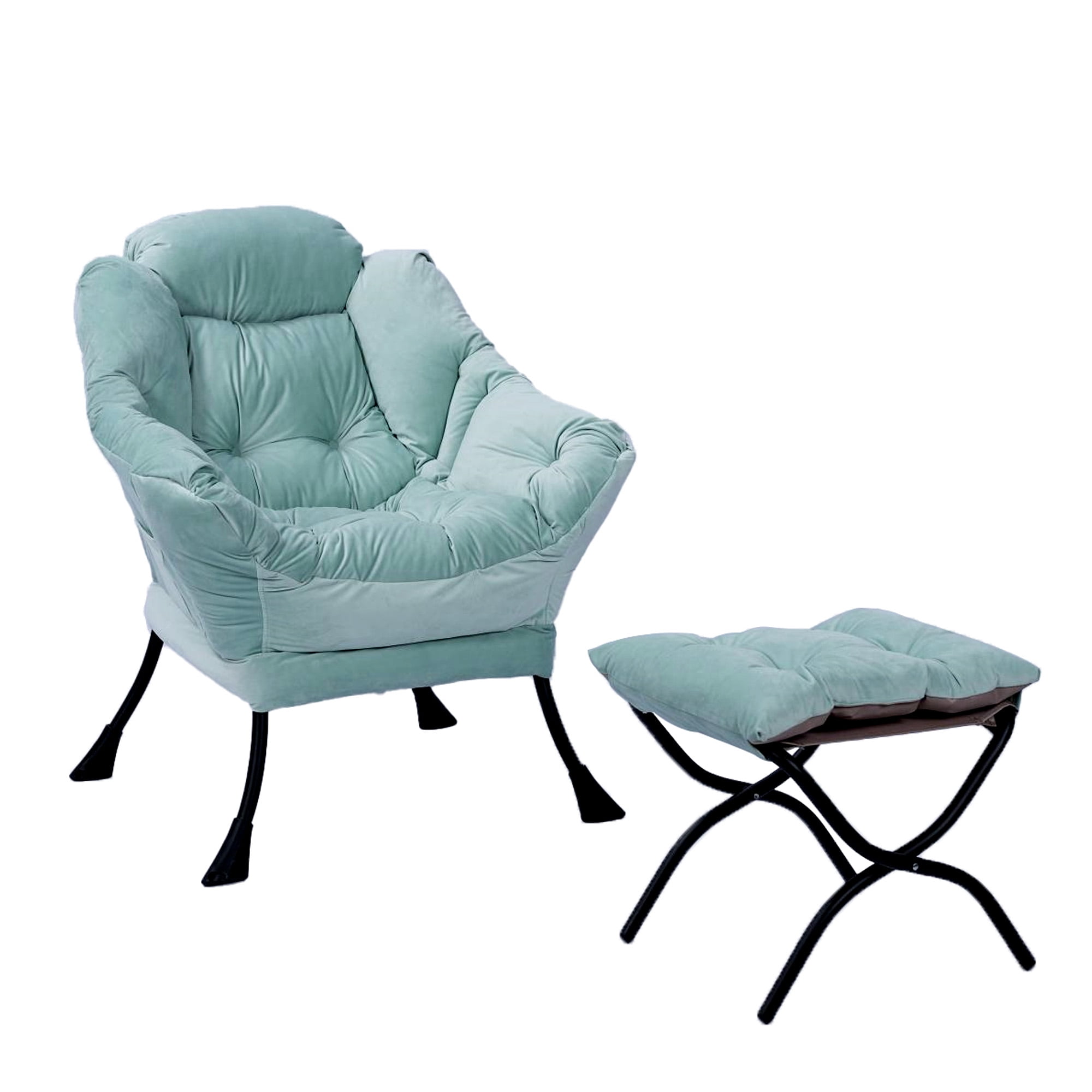 Aukfa Accent Chair with Ottoman,Lazy Lounge Chair with Arm,Side Pocket for Living Room, Green