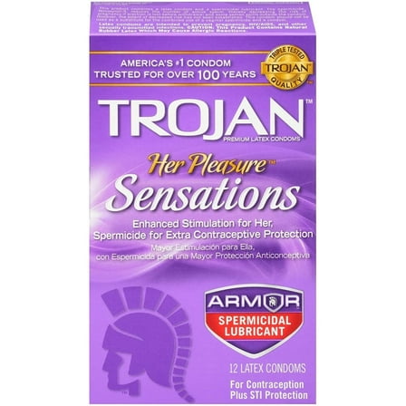 TROJAN Her Pleasure Sensations Armor Spermicidal Lubricant Latex Condoms 12 Each (Pack of 2)