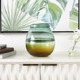 thumbnail image 2 of DecMode 9" Handmade Ombre Green Glass Vase with Yellow Base, 2 of 9