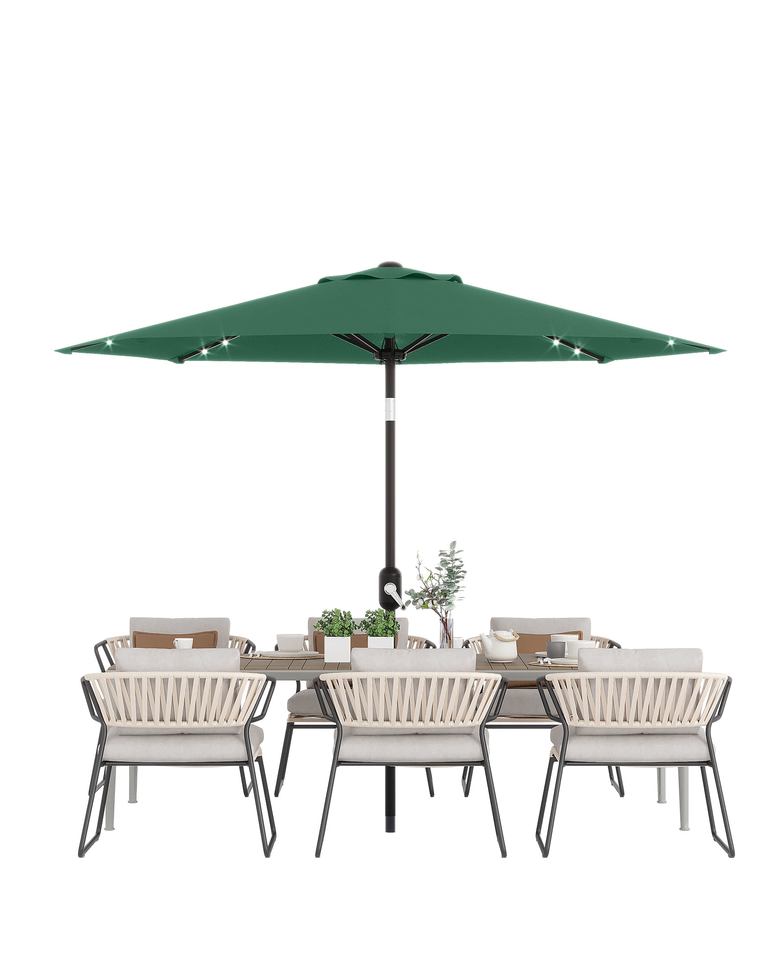 10 Ft Patio Umbrella With Solar Lights, 8 Sturdy Ribs, Table Umbrella with Push Button Tilt and Crank, UV Protection Waterproof, for Garden, Backyard, Poolside