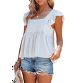 thumbnail image 2 of Women'S Casual Square Neck Ruffle Cap Sleeve Peplum Babydoll Blouse Tank Top White XL, 2 of 7