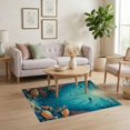 thumbnail image 3 of ODIKA 4'x6' Washable Area Rug Pet Friendly, Non-Shedding Ocean Felt Turtle Coral Motifs Nautical Underwater Reef Marine for Bedroom, Reading Nook, 3 of 7