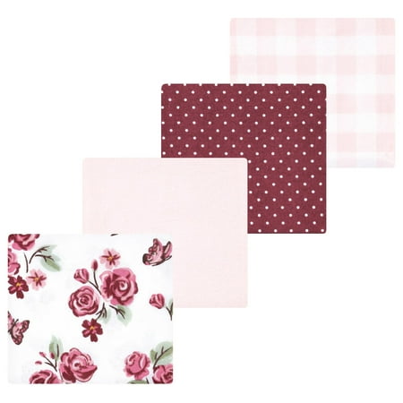 Luvable Friends Hudson Baby Flannel Receiving Blankets 4pk, Rose Garden