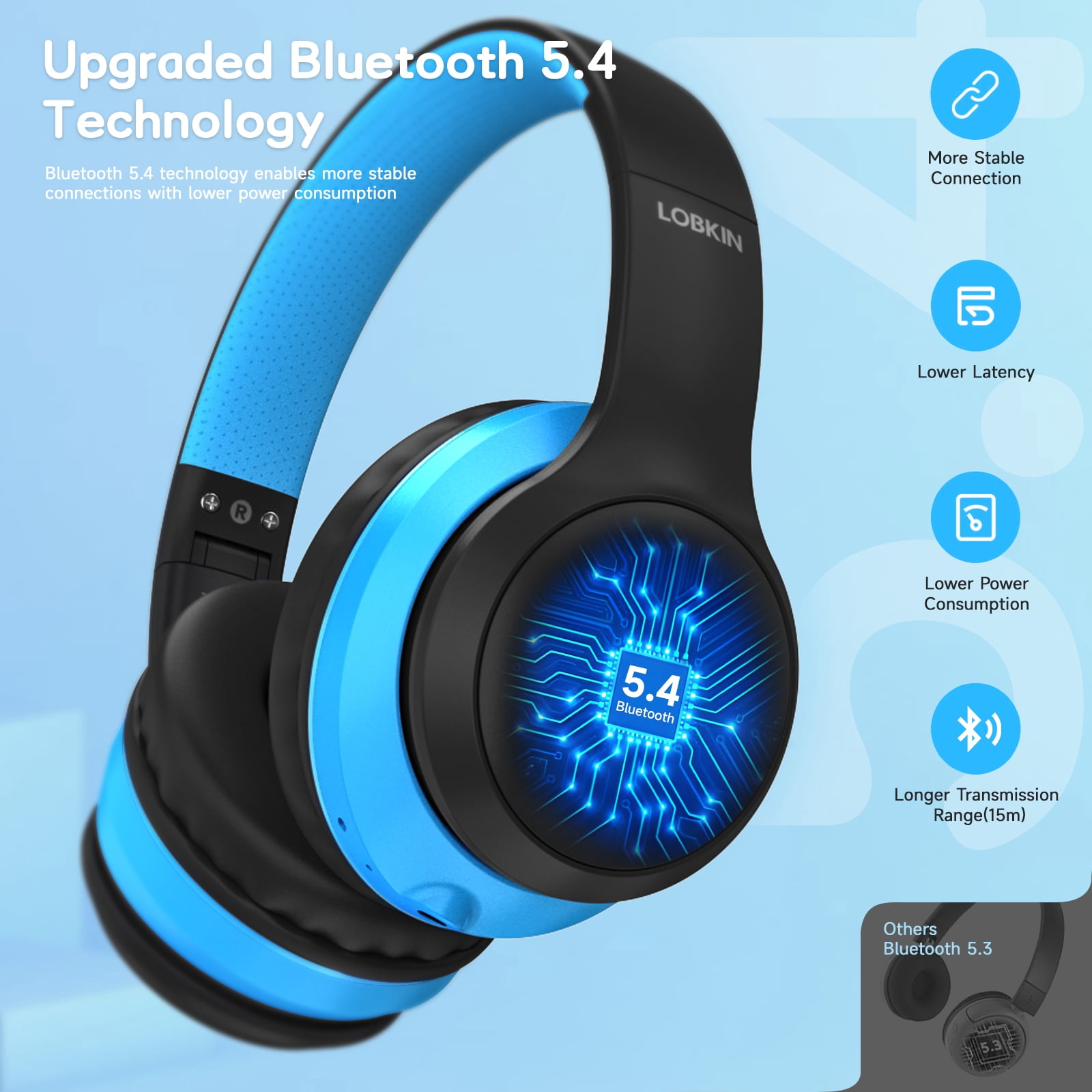 LOBKIN Kids Wireless Headphone Fashion Cute Headset for Girls Boys School/Travel/Tablet,Blcak