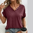 thumbnail image 4 of Busydd Womens Summer Tops Casual V-Neck Short Sleeve T-Shirt Tops Solid Basic Loose Fit Blouse Tops, 4 of 8