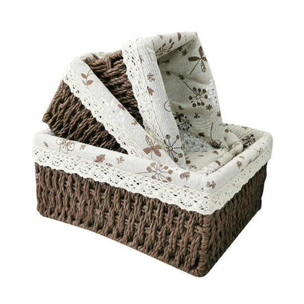 3x cesta tejida para estante, cesta para servir, cestas de almacenamiento tejidas a mano, cesta de despensa tejida, contenedor para Patio, verduras, , negro