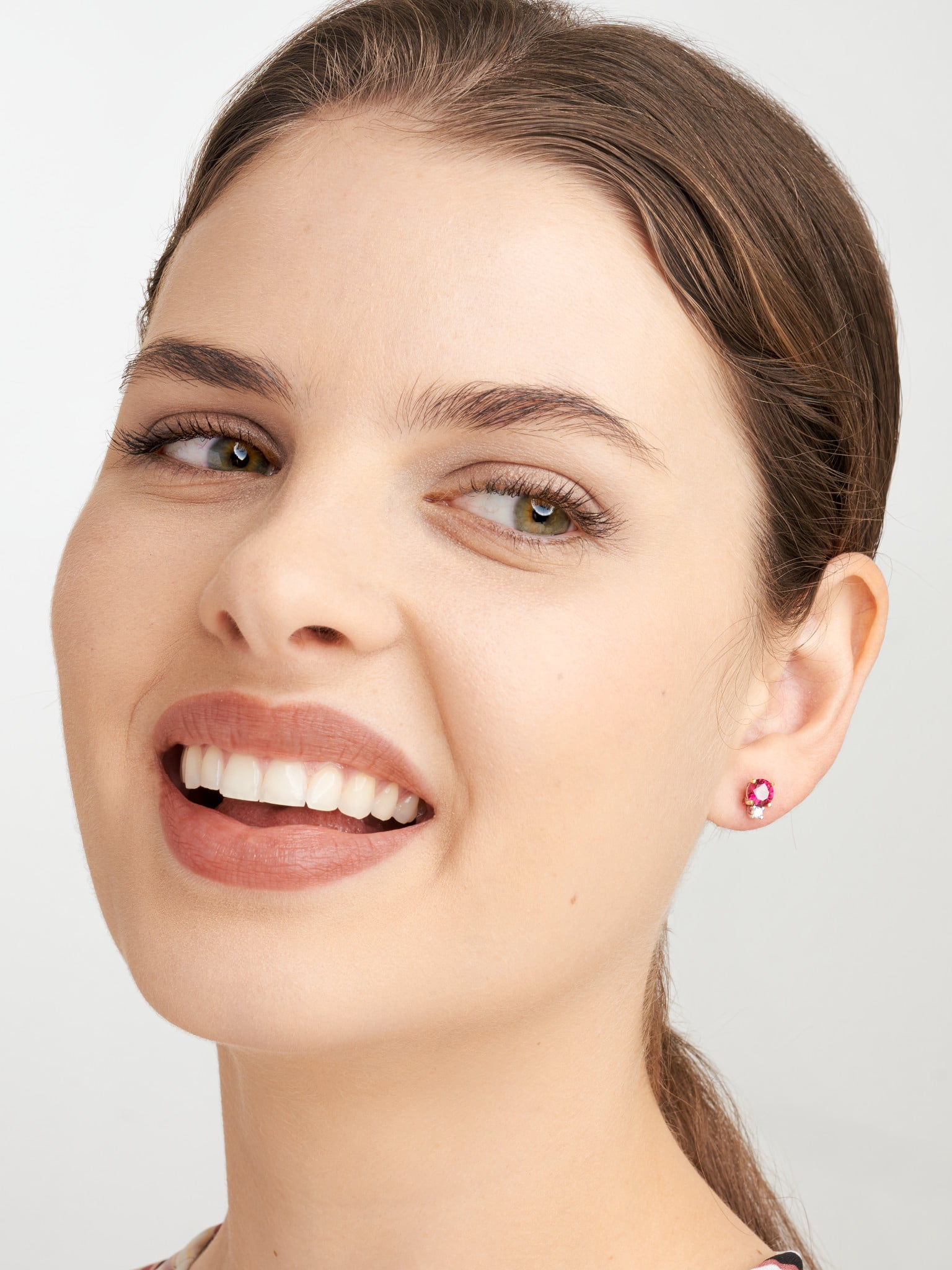 Forever Facets Jewelry Platinum Over Sterling Silver Created Ruby and 1/10th Carat Total Weight Lab Grown Diamond Two Stone Earrings (H-I Color, I1 Clarity)