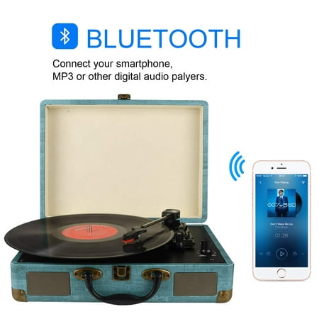 Record Player Vintage 3-Speed Bluetooth Vinyl Turntable with Stereo Speaker, Belt Driven Suitcase Vinyl Record