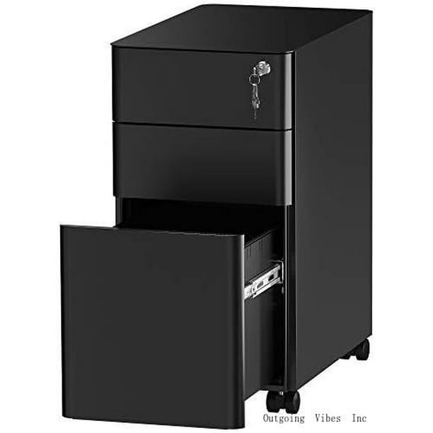 3Drawer Slim File With Lock, Mobile Metal Office Storage