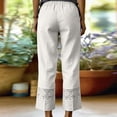 thumbnail image 5 of Lumtrix Cropped Cotton Linen Pants Women Drawstring Straight Leg Lace Patchwork Summer Casual Beach Boho Pants Capris with Pockets White M, 5 of 5