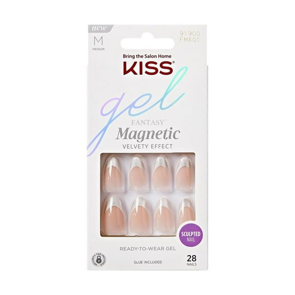 KISS Gel Fantasy, Press-On Nails, North Coast, Silver, Medium Almond, 28 Count