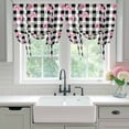 thumbnail image 4 of Valentine's Day Balloon Curtains for Living Room/French Door, Spring Roses Pink Bows Black White Plaid Tie Up Curtains 63 Inch Length Energy Saving Kitchen Curtains Shades for Windows 42"x63", 4 of 8