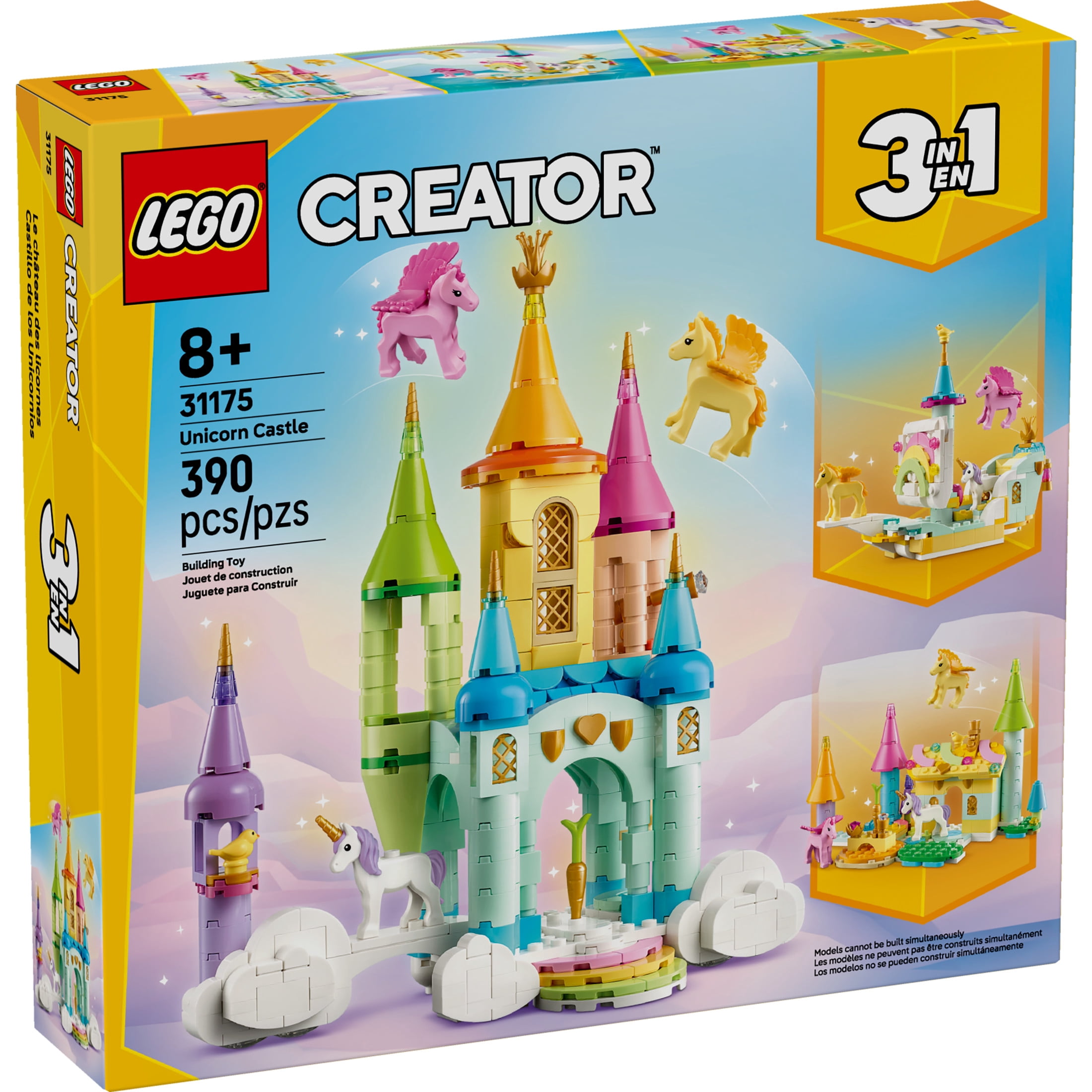 LEGO Creator 3 in 1 Unicorn Castle Building Toy for Kids - Unicorn Toy Trio for Girls & Boys, Ages 8+ - Build 3 Pretend Play Toys with 1 Set of Building Blocks - Gift Idea for Birthdays - 31175