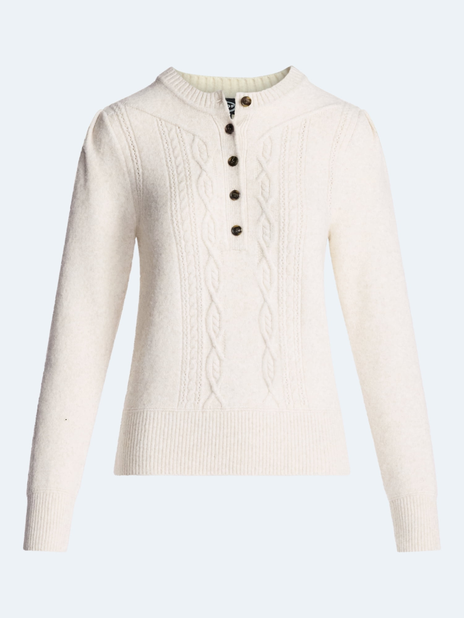 Scoop Women's and Women's Plus Cable Knit Henley Pullover, Sizes XS-4X