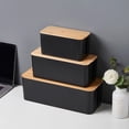 thumbnail image 5 of Fmnung Cable Management Box, Cord Organizer with Wood Lid for Desk TV Computer, Hide Power Strips and Cords, Cable Box with Ventilation Holes, White/Black, 5 of 6