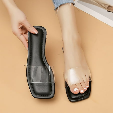 

SUODUI Women s Slippers Women Slippers Summer New Pattern Fashion Simple Versatile Flat Bottom Non Slip Comfort Large Beach Sandals Black 7