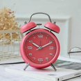 thumbnail image 2 of Reloj despertador de 4 pulgadas con doble campana y luz de fondo, silencioso, sin tictac, funciona con pilas, despertador fuerte (rosa), 2 of 5
