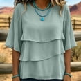 thumbnail image 4 of ClodeEU Women's Chiffon Tiered Ruffle Flared 3/4 Sleeve Blouse ,Casual Loose Fit Bohemian Top Gray,Women's Plus L, 4 of 6