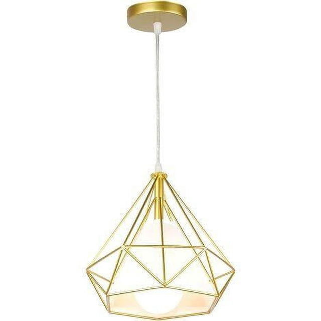 Lámpara colgante industrial Stoex de 25 cm, lámpara de techo con pantalla en forma de diamante, cuerda ajustable, color dorado