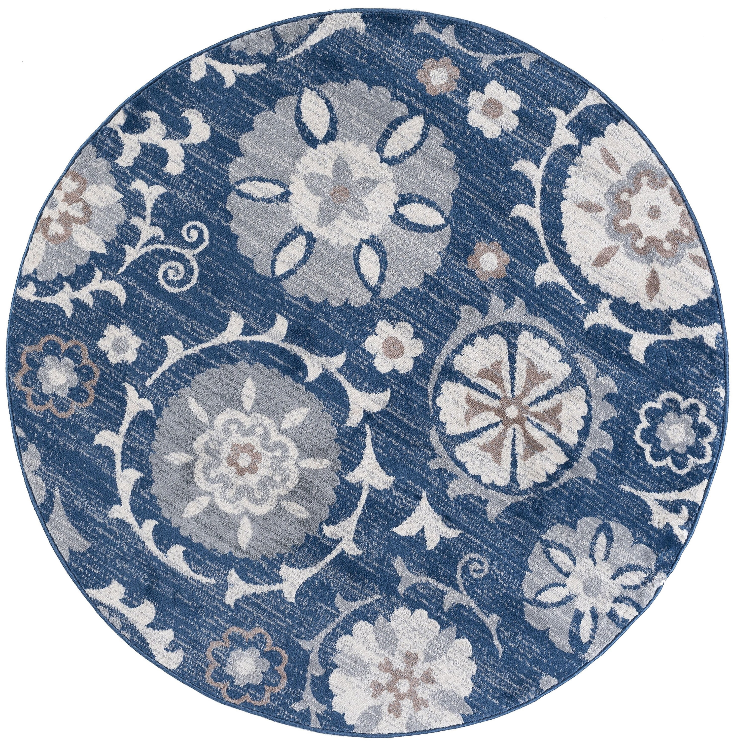 Madison Transitional 5' Round Navy and Cream Polypropylene Indoor Area Rug