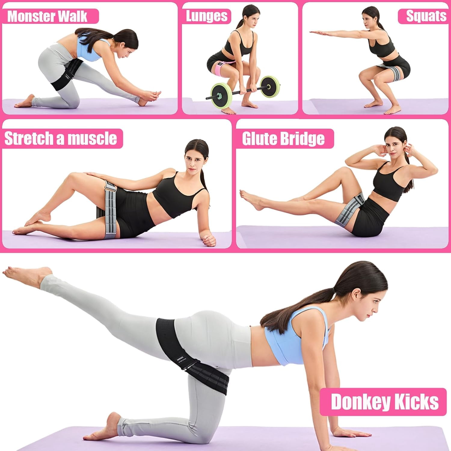 JJEAN-Adjustable Fabric Resistance Bands for Squats, Glutes & Legs – 5 Levels of Customizable Size, Width & Tension, Non-Slip Booty Bands for Men and Women, Pilates & Yoga Workouts(Medium)