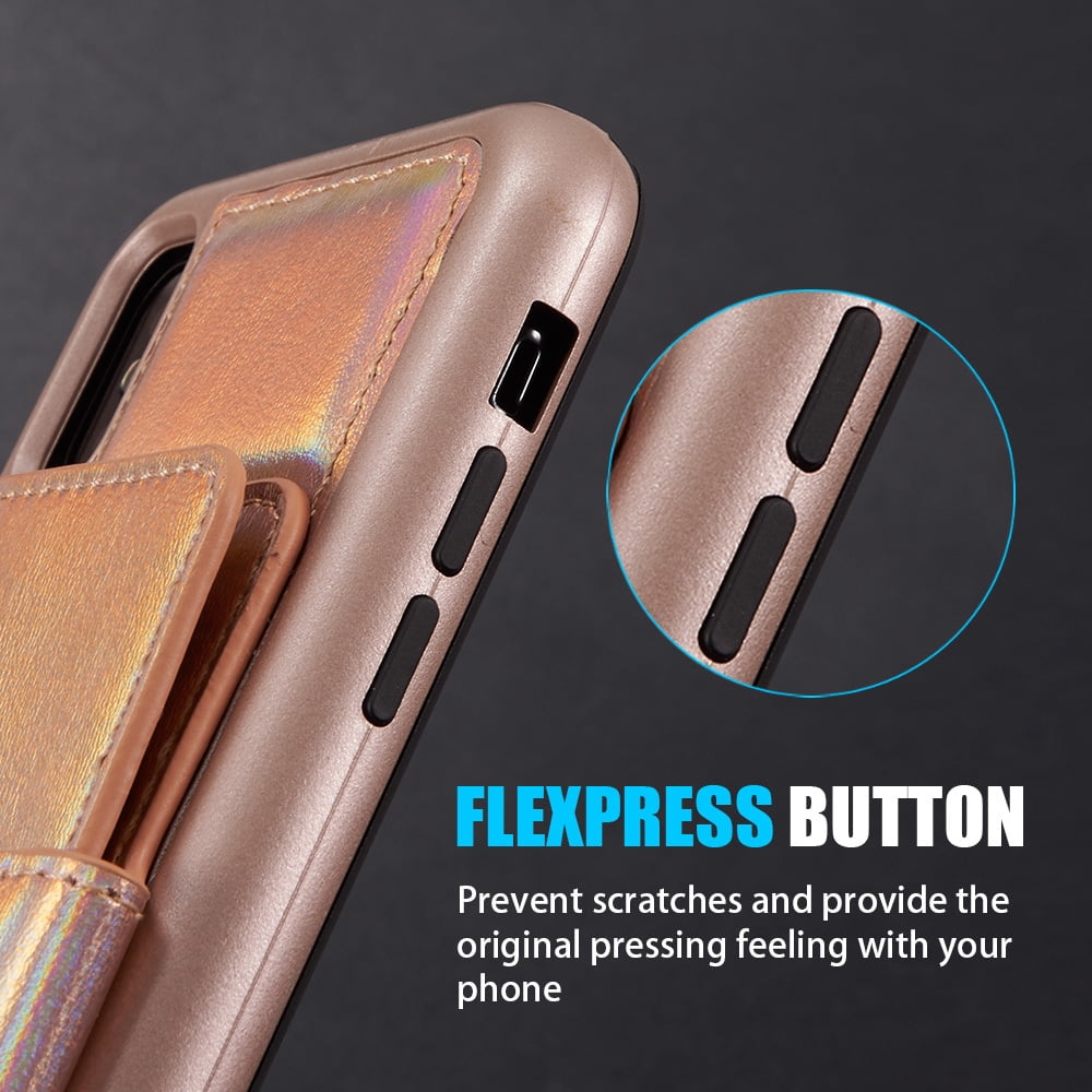 Holographic Perfect Fit Case for Apple iPhone X / iPhone 10 Premium Vegan Leather Wallet Case with Card Slots and Magnetic Cover