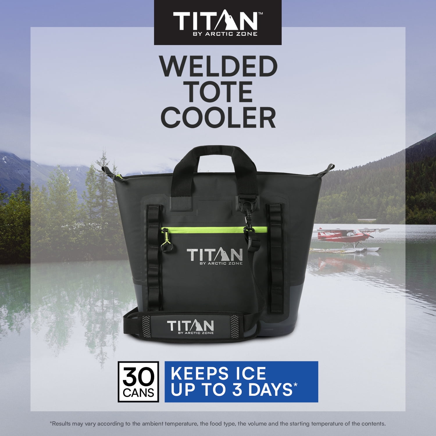 Titan by Arctic Zone 30 Can, 20 Quart Welded Insulated Cooler Tote with Waterproof Exterior, Black