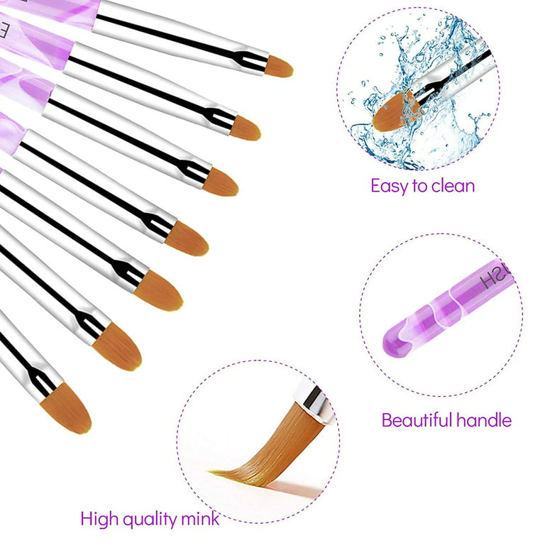 7 Pcs UV Gel Brushes for Nails，Acrylic Nail Brush Set,Polygel Brush,Nail  Brushes for Acrylic Application,Builder Gel Brush for Home and Salon Use 