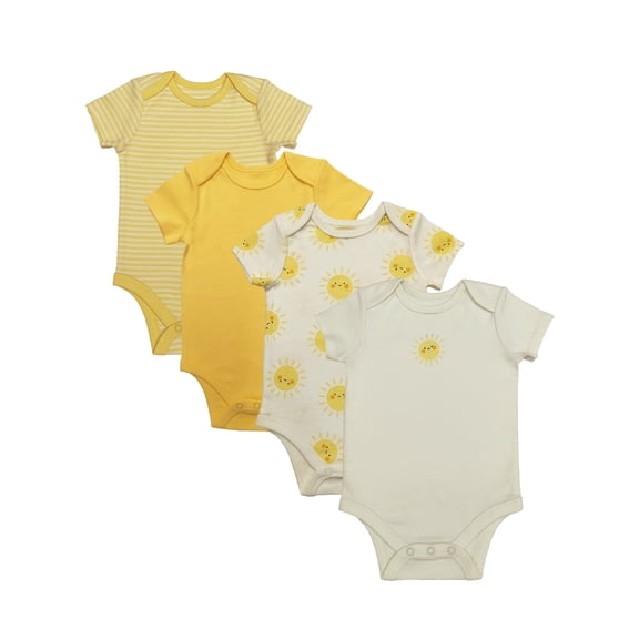 Wonder Nation Baby Boys or Girls Short Sleeve Cotton Bodysuit, 4-Pack, Sizes 12 Months-24 Months