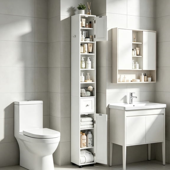 Ktaxon Tall Slim Bathroom Storage Cabinet Linen Tower w/Drawer Adjustable Shelves, White