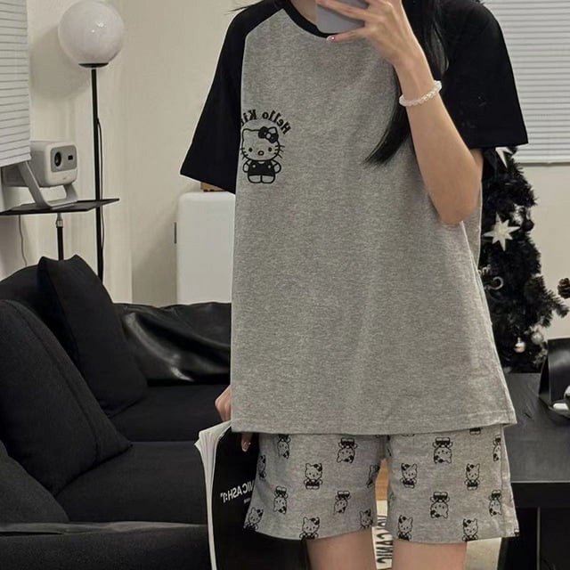 Pyjamas Printemps et Automne 2024 pour Femmes, Col Rond Ample, Mignon Hello Kitty, service à Domicile, Manches Longues, Pantalon, Ensemble Deux Pièces, Vente en Gros tzw