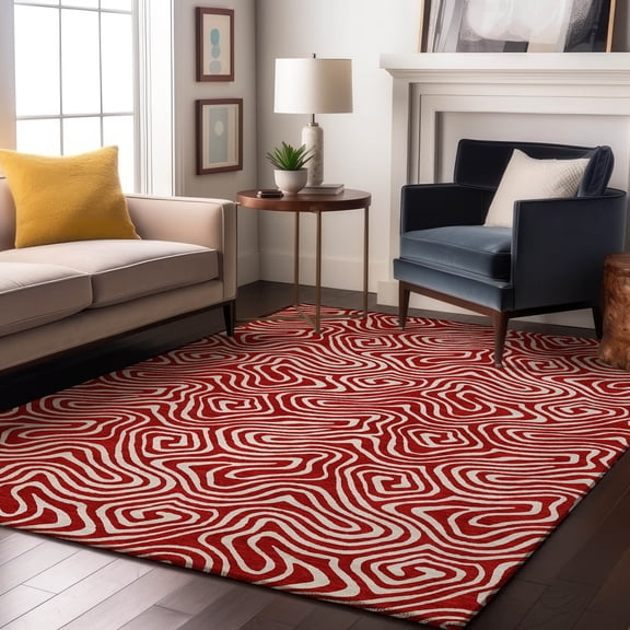 Addison Rugs Mayfield Premium Machine Washable Transitional Swirls Red Rectangle Rug, 8' x 10'