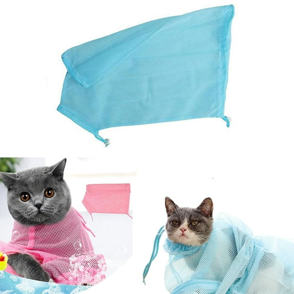 Cheers.US Cat Grooming Bag Bathing Shower Mesh Bag Adjustable Multifunctional Breathable Polyester Anti-Bite Anti-Scratch Cat Restraint Bag for Nail Trim/Examining/Ear Clean