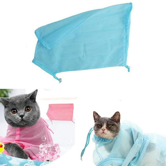 Cheers.US Cat Grooming Bag Bathing Shower Mesh Bag Adjustable Multifunctional Breathable Polyester Anti-Bite Anti-Scratch Cat Restraint Bag for Nail Trim/Examining/Ear Clean