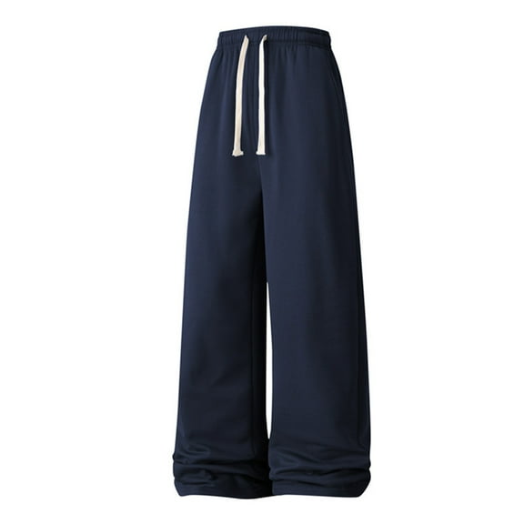 Hxshgdsn Wide Leg Sweatpants For Men Fleece Warm Open Bottom Trousers Casual Dark Blue L