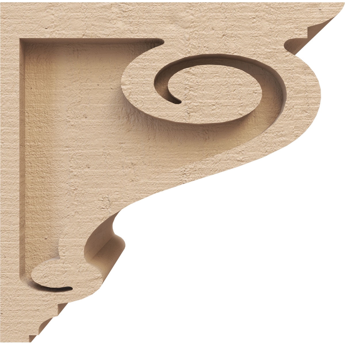 6"W x 6"D x 6"H Wide Scroll Rough Cedar Woodgrain TimberThane Corbel, Primed Tan
