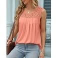 thumbnail image 6 of Summer Tank Tops for Women Loose Fit Pleated Tunics Scoop Neck Sleeveless Lace Tops Curved Hem Flowy Coral Pink XXXL, 6 of 7