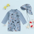 thumbnail image 2 of NIEWTR Toddler Baby Boy Swimsuit Long Sleeve Zipper One Piece Bathing Suit Rash Guard Sun Protection Swimwear with Hat(A10-Grey,2-3 Years), 2 of 7