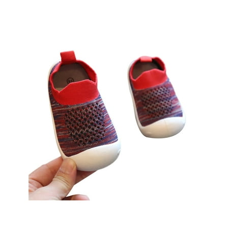 

Woobling Kids Flats Knit Upper Sneakers First Walker Sock Sneaker Sport Walking Shoes Lightweight Breathable Soft Sole Red Style A 4C