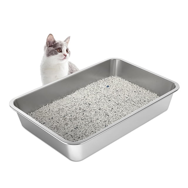 Caja de arena para gatos LIHONG de acero inoxidable, grande, 50 x 35 x 10 cm