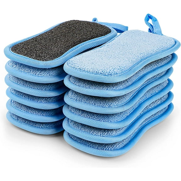 12 Pack Multi-Purpose Scrub Sponges Kitchen, Dish Sponge,Non-Scratch Microfiber Sponge for Efficiently Cleaning Dishes, Pots and Pans and More (Blue)
