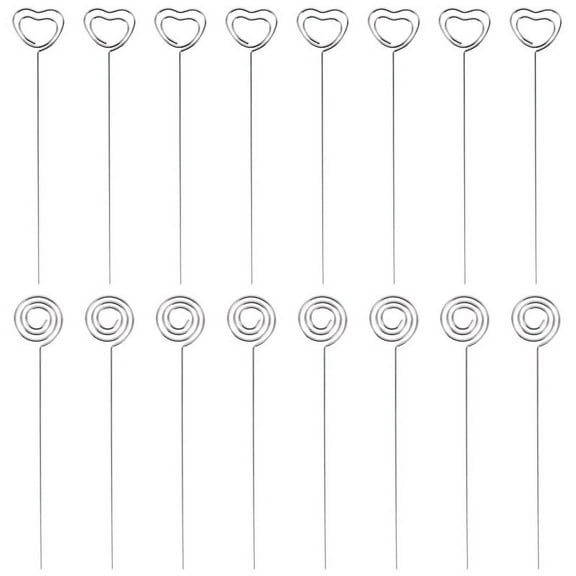 60 Pieces Metal Wires Memo Clip Note Card Holders Table Number Photo Stand for Wedding Party Cake Decor, Round and Heart Shape, Silvery